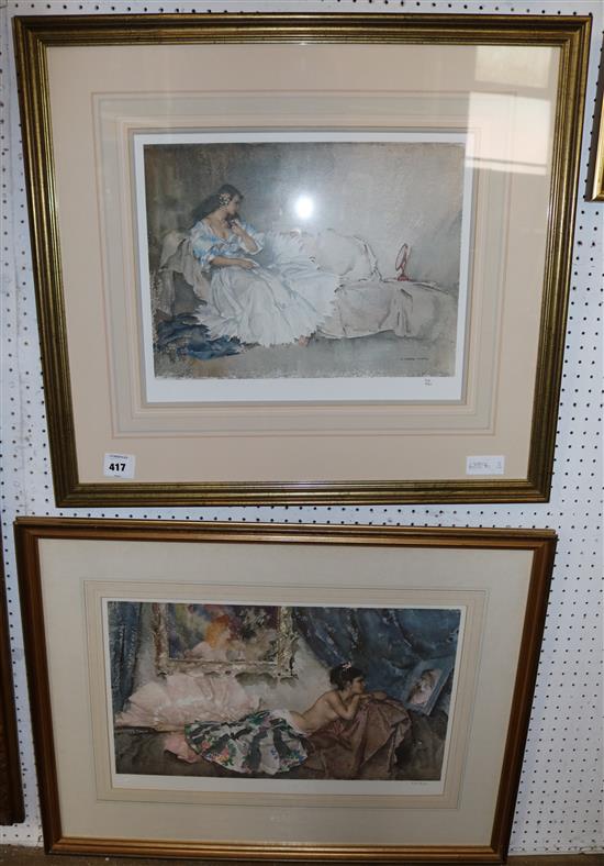 Sir William Russell Flint (1880-1969) The Looking Glass, 12.5 x 20in.